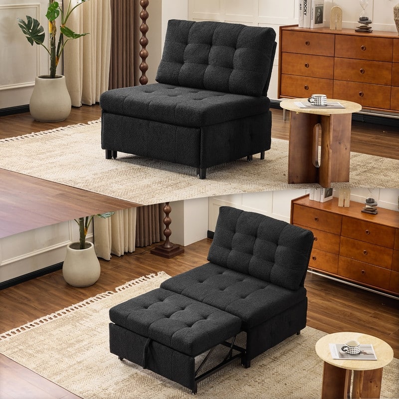 Teddy Fleece Armless Sleeper Chair Sofa Bed Space-Saving Pull-Out Chair Bed For Small Spaces