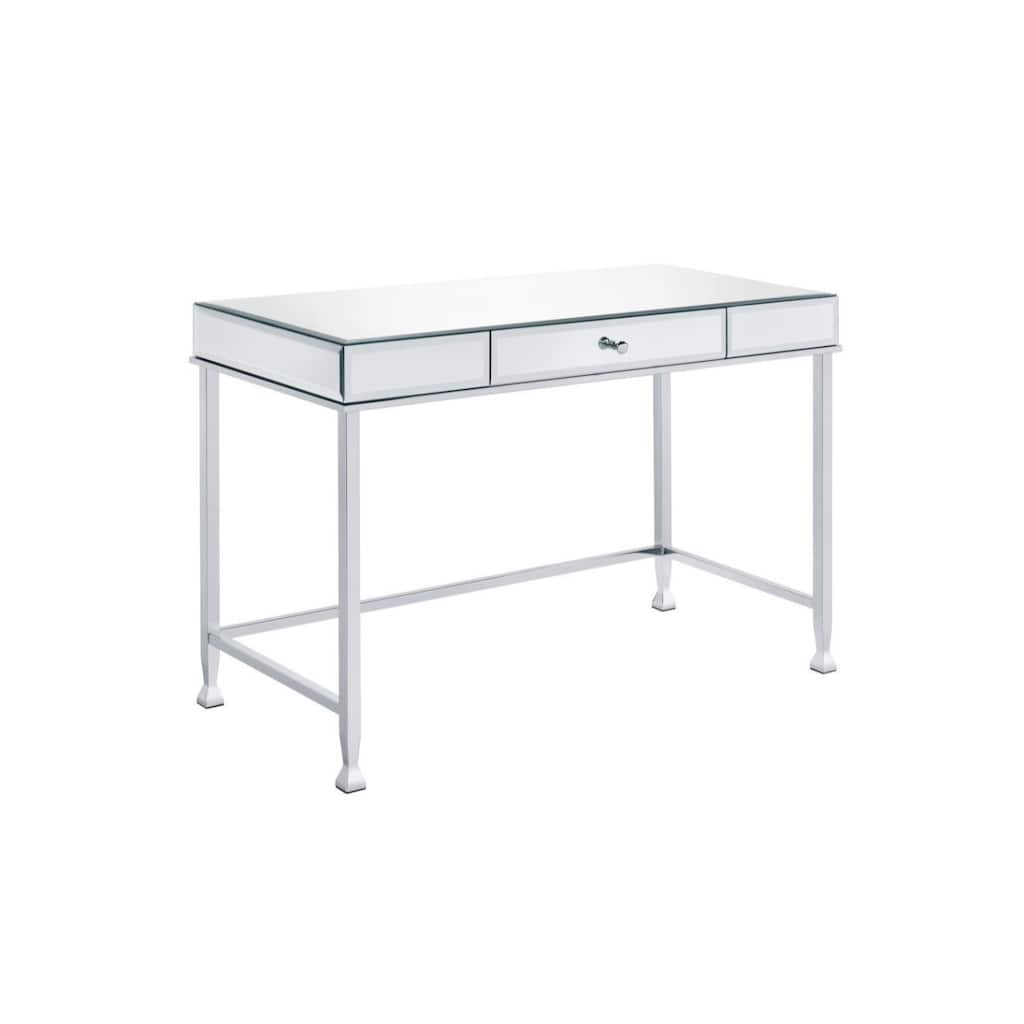 Mirrored Wood Writing Desk with Chrome Metal Base and Drawer