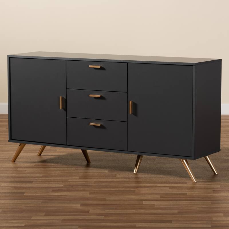 Kelson Modern Dark Grey and Gold Finished Wood 2-Door Sideboard Buffet