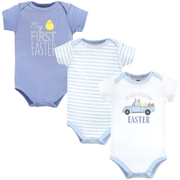 slide 1 of 1, Hudson Baby Infant Boy Cotton Bodysuits, Easter Truck 0-3 Months - Easter Truck