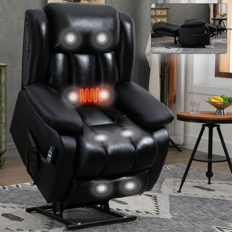 Brown Power Lift Recliner with Dual Motors, 8-Point Vibration Massage, and Heated Lumbar Support