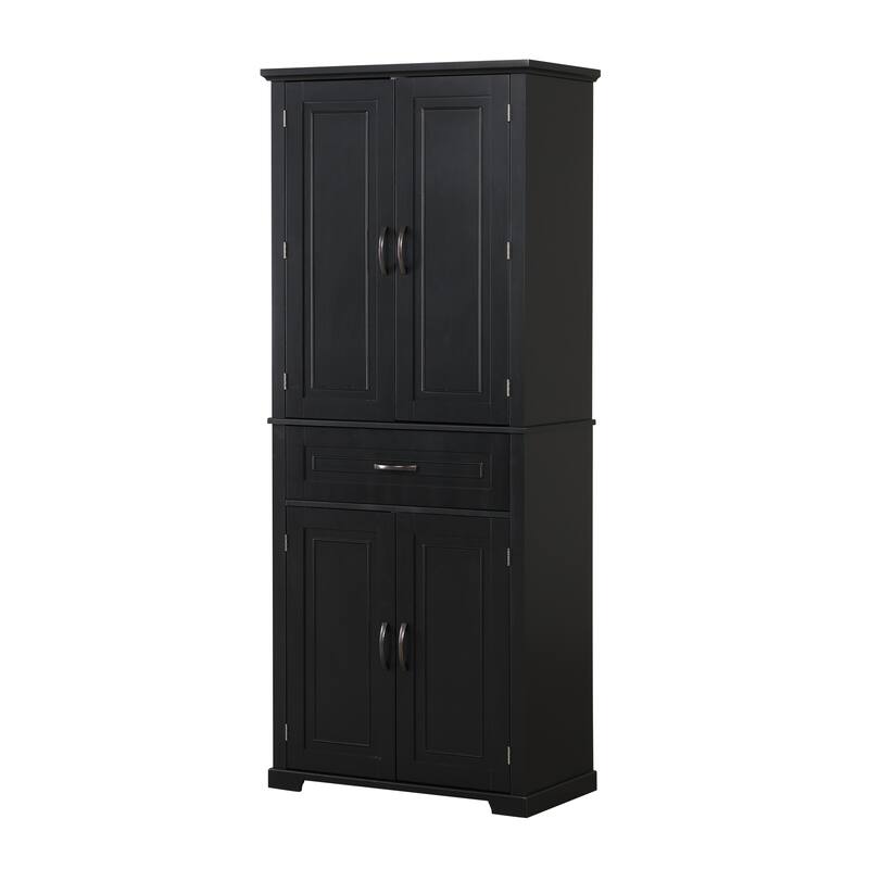 Tall Bathroom Storage Cabinet, Freestanding Organizer Cabine, Wooden Pantry with Adjustable Shelf, 4 Doors and Drawer