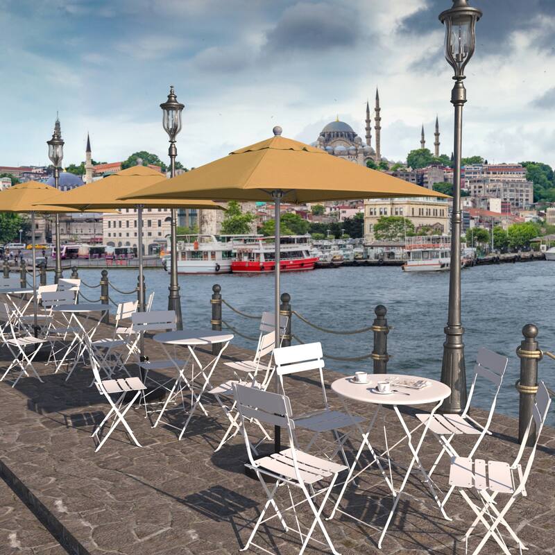 California Umbrella 6' Sq. Aluminum Frame, Fiberglass Rib Patio Umbrella, Push Open, Anodized Sliver Finish, Sunbrella Fabric