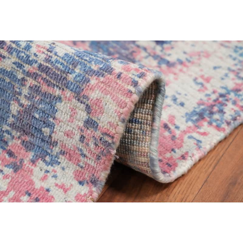 Hand Knotted Oriental Viscose Silk Carpet Modern All-Over Multi-Colored Abstract Area Rug - 4' 0'' X 2' 0''