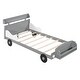 preview thumbnail 32 of 34, Car-Shaped Platform Bed Pine Wood Platform Bed with Headboard and Footboard Storage Shelves for Girls, Boys Bedroom