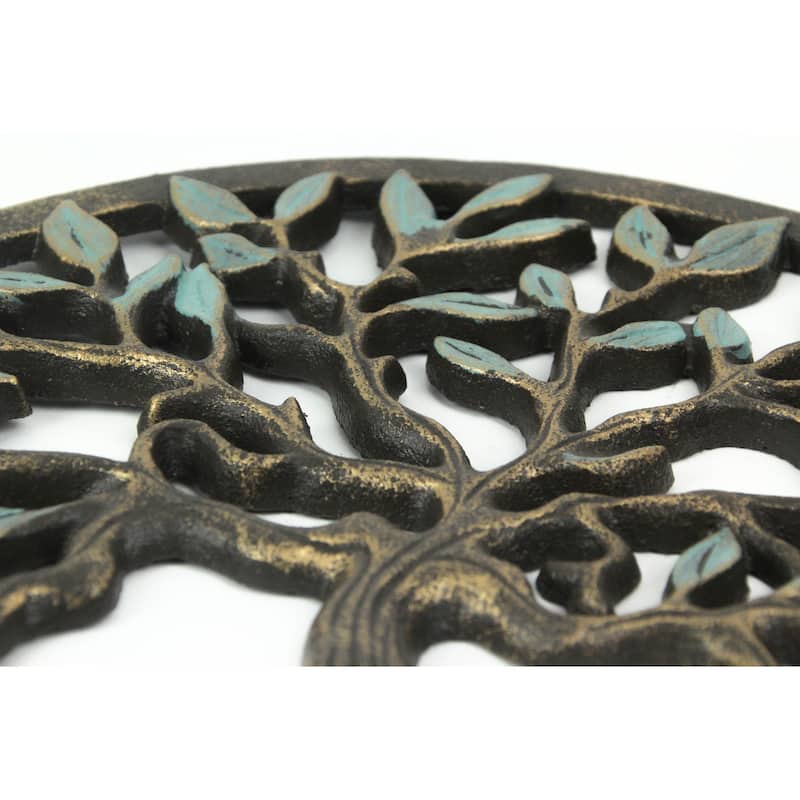 Zeckos Bronze Cast Iron Tree Of Life Wall Hanging 11.75 Inch Diameter