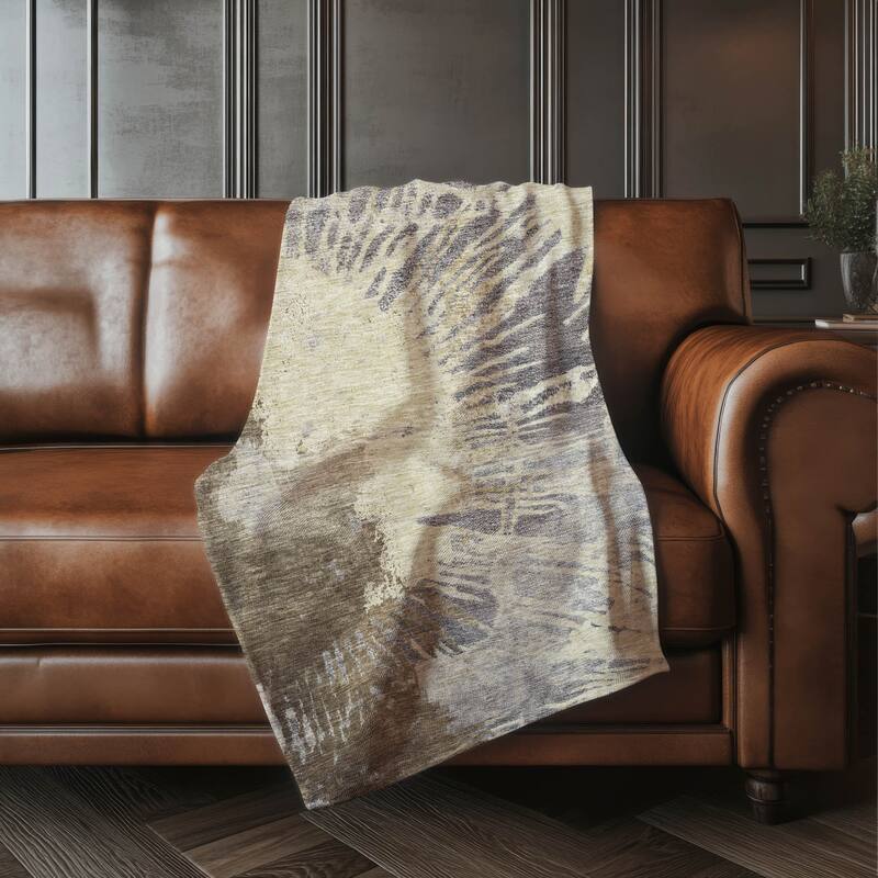 Premium Machine Washable Contemporary Abstract Sherpa Throw Blanket - Brown - 4'2" x 5'10"