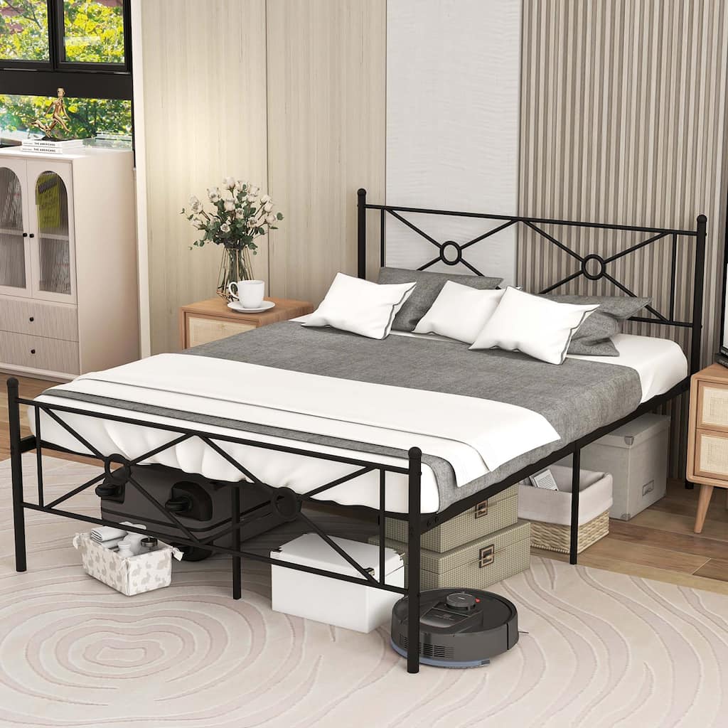 Full Size Metal Platform Bed Frame w/ Headboard Mattress Foundation