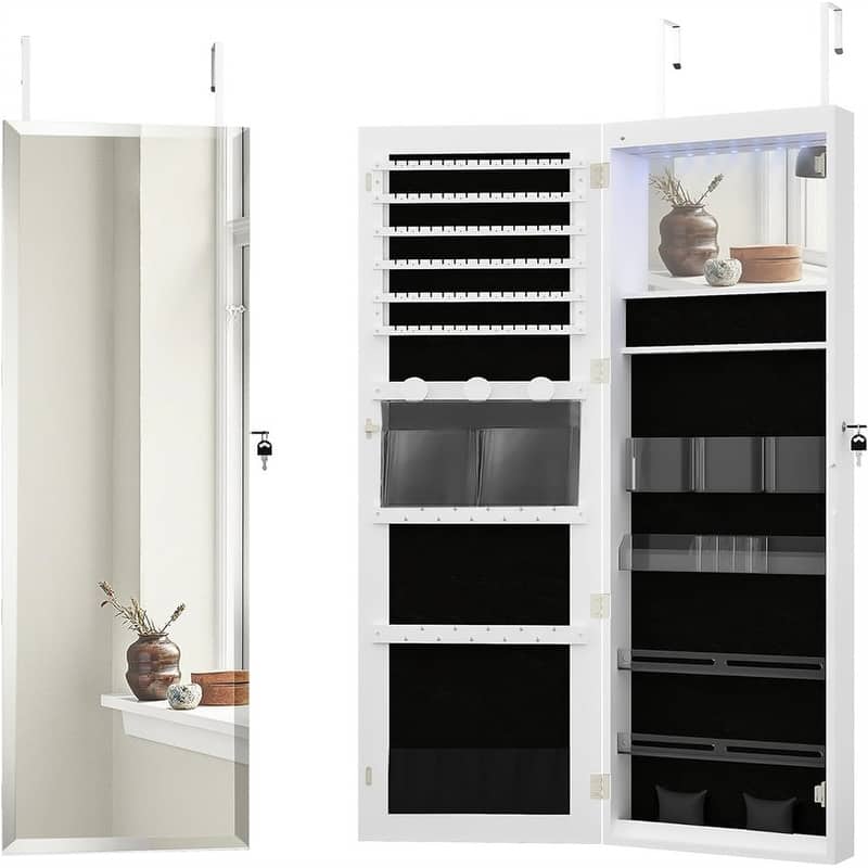 8 LEDs Jewelry Cabinet Armoire - 14.4"D x 42.5"W x 3.9"H