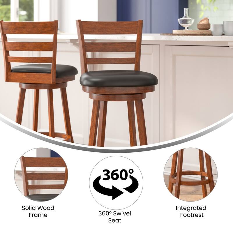 Ladderback Wooden Bar Height Stool with Upholstered Seat