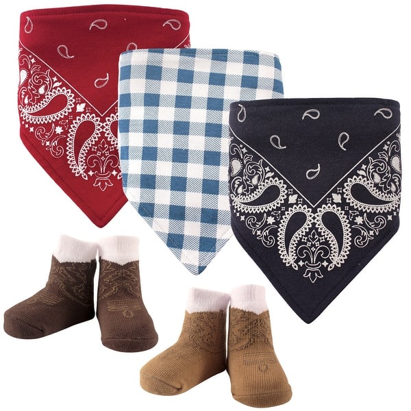 slide 1 of 1, Hudson Baby Infant Boy Cotton Bib and Sock Set 5pk, Cowboy, One Size - Cowboy - One Size One Size - Cowboy