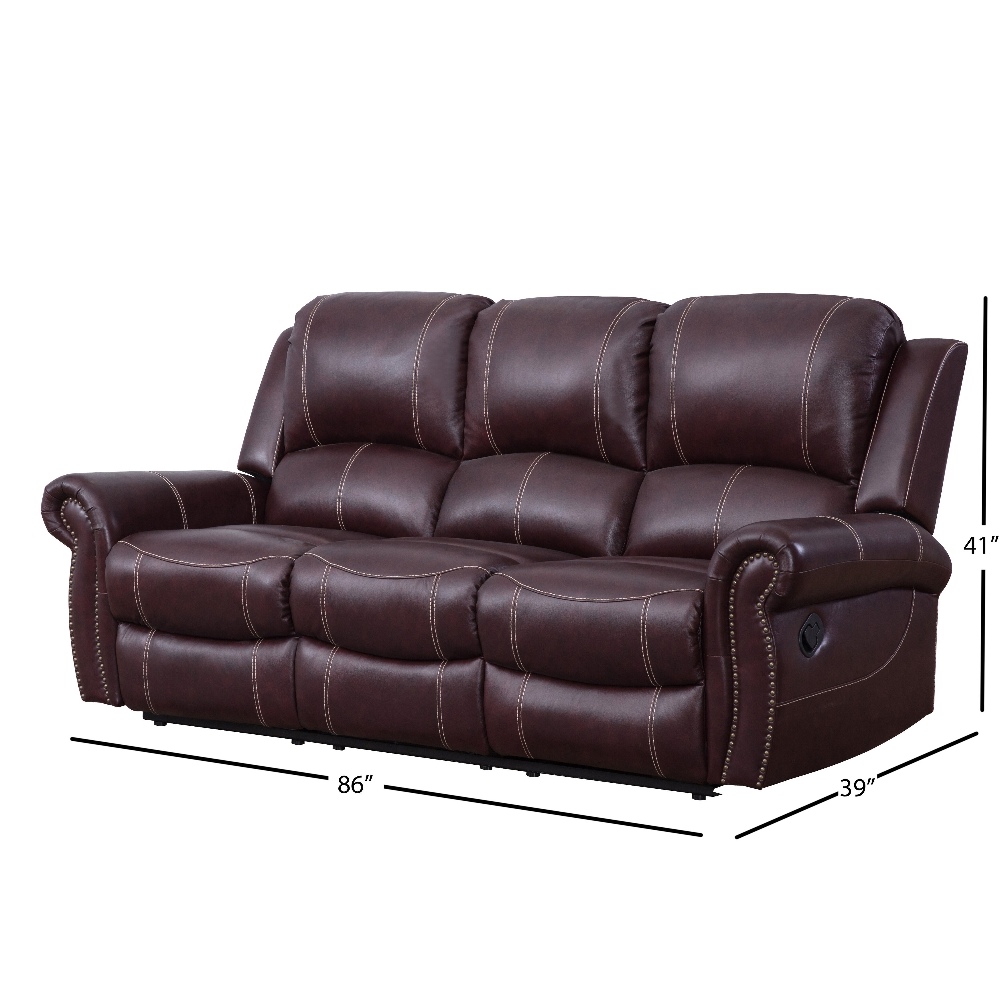 Abbyson Winston Burgundy Top Grain Leather Reclining Sofa Overstock 22872828