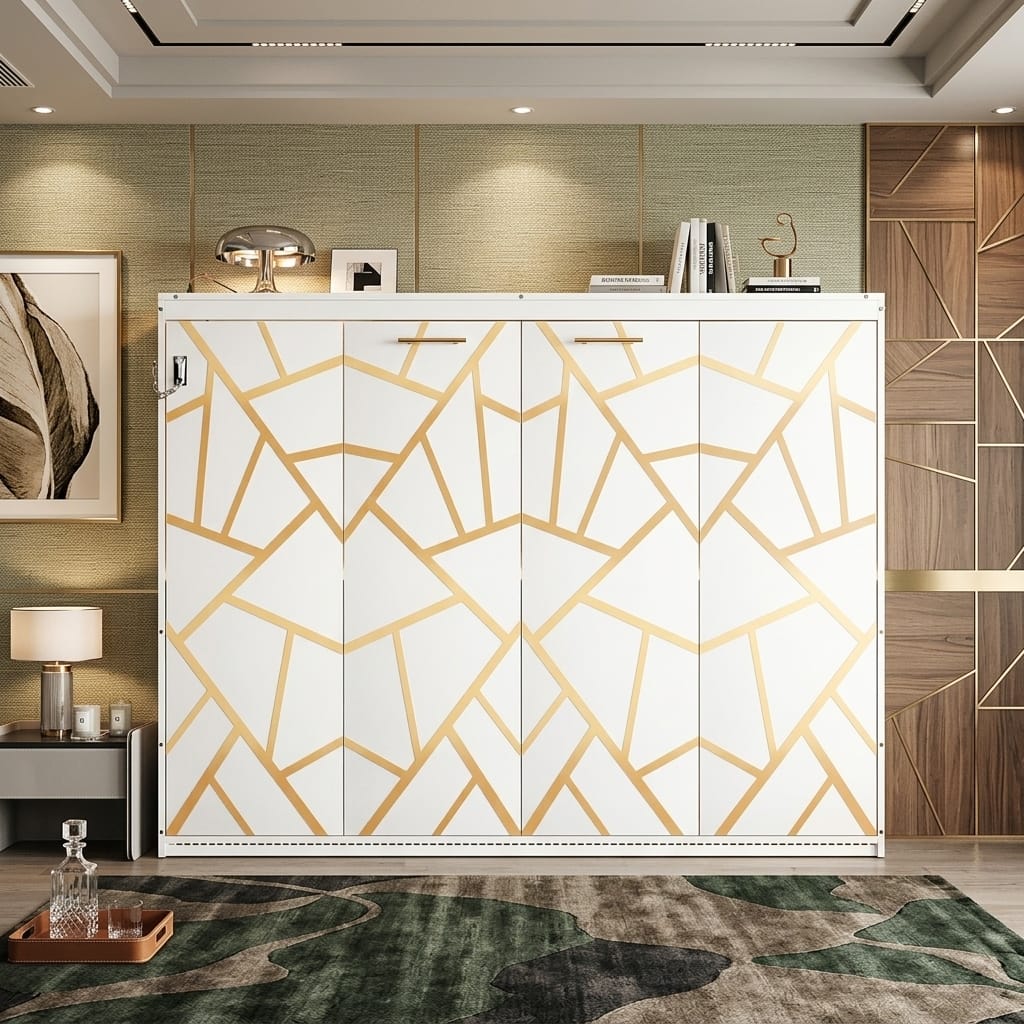SideFold Murphy Bed with Geometric Art Panels, USB Power Hub & LED Glow by Harper&Bright Designs
