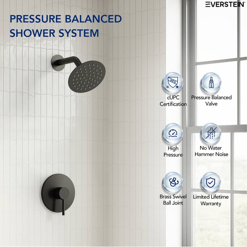 Single-Function Shower Faucet Stainless Steel Rain Shower Head with Pressure-Balanced Valve