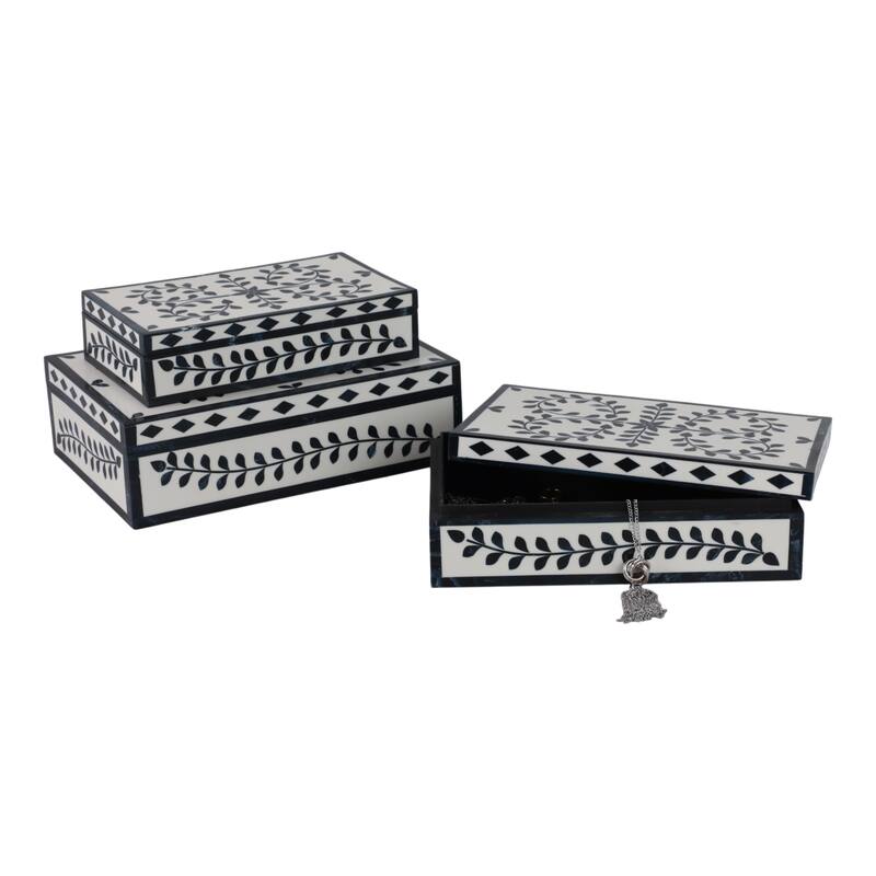 Resin Wood Decorative Boxes Modern Stylish Sleek Design (Set of 3) - 12" x 8" x 4"