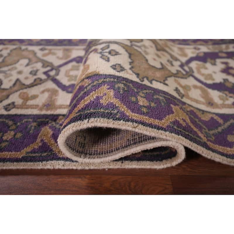 Ivory & Purple Oushak Indian Runner Rug Hand-Knotted Wool Carpet - 2'8"x 10'1"