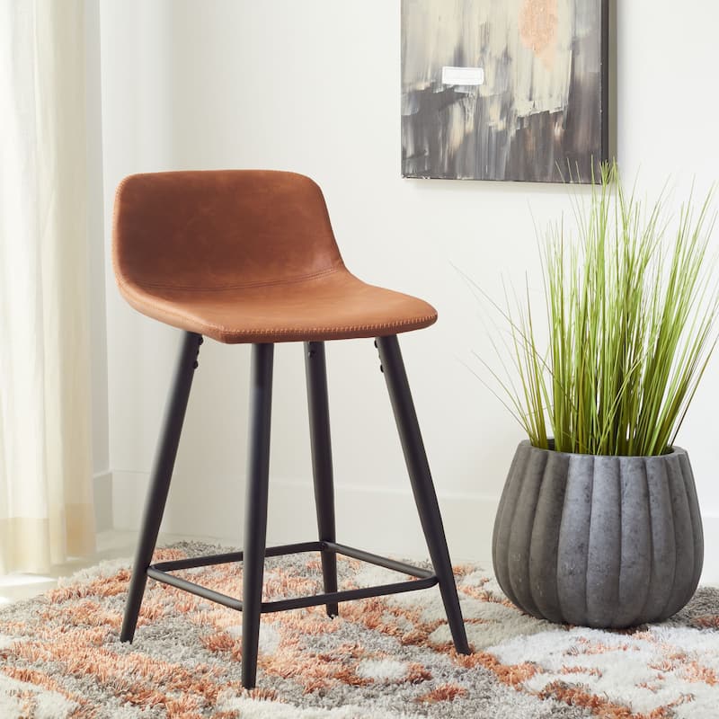 SAFAVIEH Flo 24-inch Counter Stool - 19.7" x 17" x 31.1" - 20Wx17Dx31H - Cigar/Black