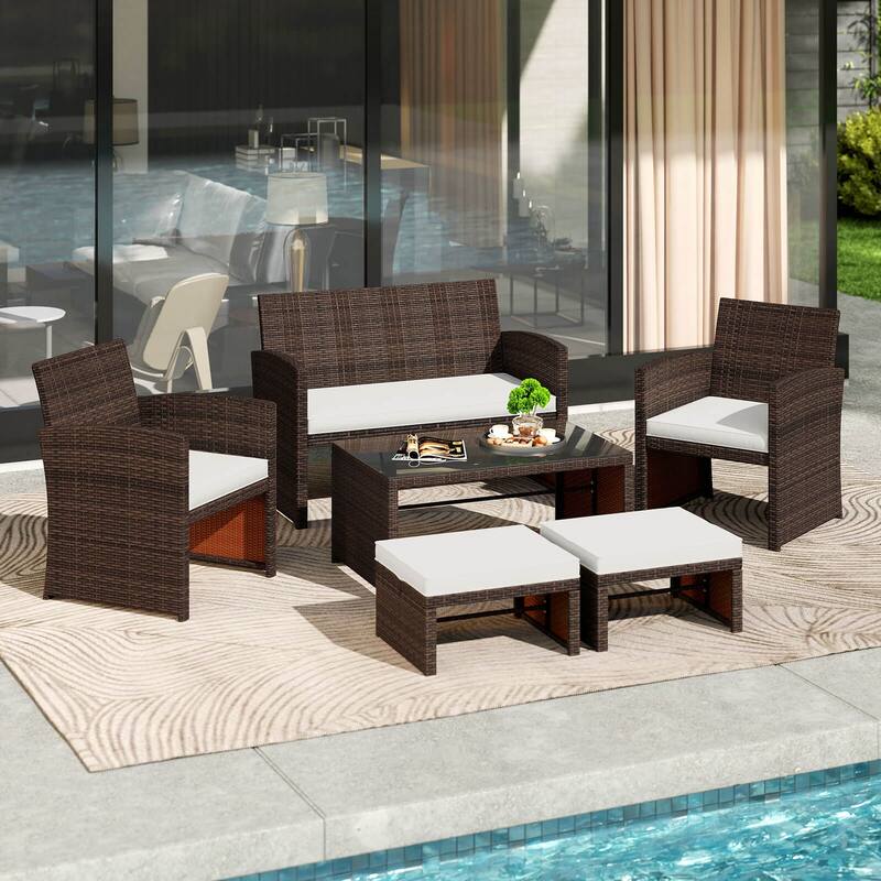 Gymax 6 PCS Patio Furniture Set w/ 1 Loveseat 1 Coffee Table 2