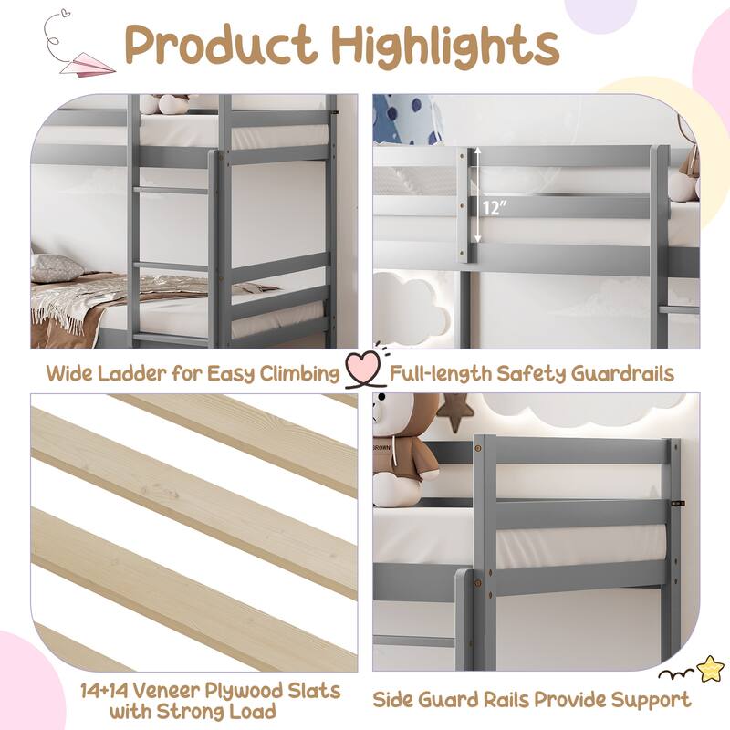 Twin Bunk Bed Children Wooden Bunk Beds Solid Hardwood