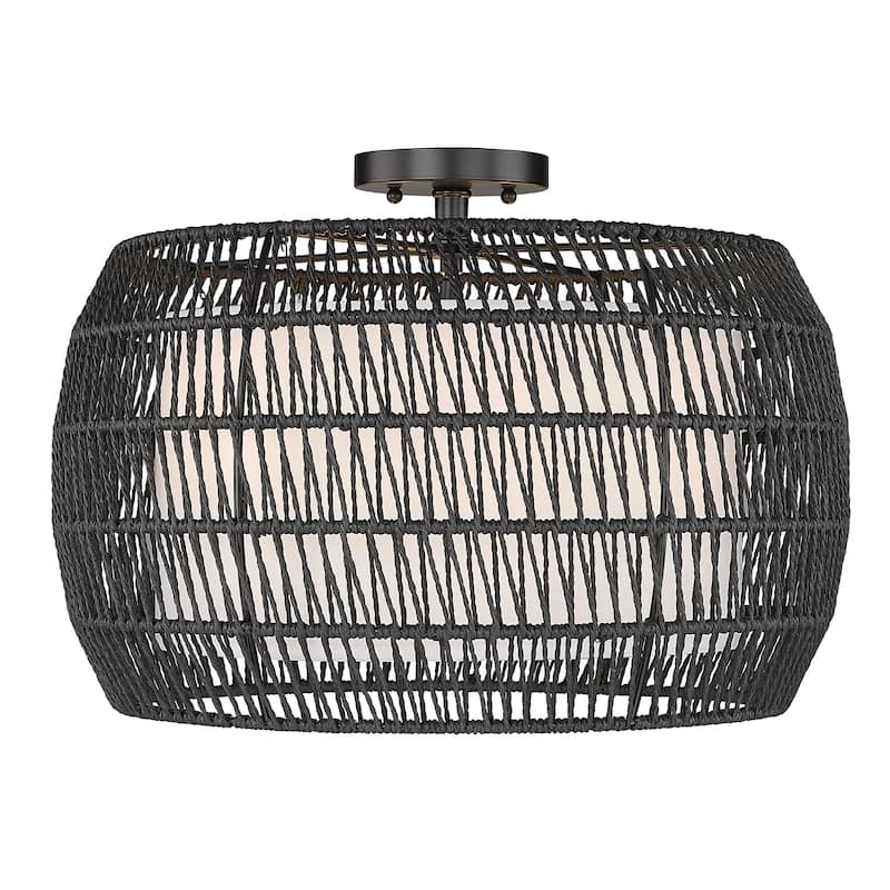 Golden Lighting Everly 4-light Semi-Flush Mount in Matte Black and Natural Rattan shade - Matte Black with Modern Black Rattan