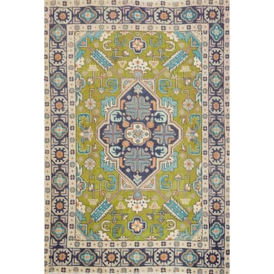 Hand Knotted Oriental 100% Wool Carpet Traditional Medallion Green Tabriz Area Rug - 5' 10'' X 4' 4''