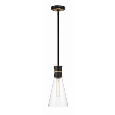 Quinn 1 Light Matte Black and Textured Gold Mini Pendant - 7"W x 14"H x 7"D