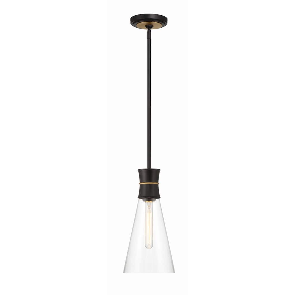Quinn 1 Light Matte Black and Textured Gold Mini Pendant - 7"W x 14"H x 7"D
