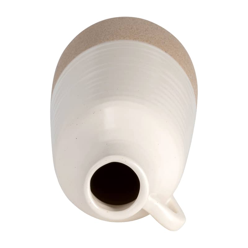 Sagebrook Home Accent White and Tan Neutral Vase, Artisanal Design, Elegant Decor Piece