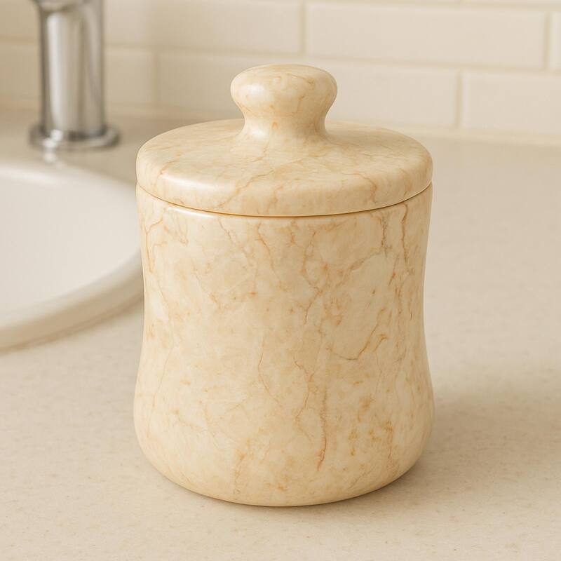 Creative Home Natural Champagne Marble Stone Cotton swabs holder - Beige