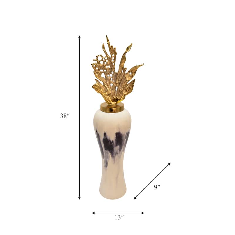 Metal Vase - Contemporary Glam Aluminum and Glass Vase with Creative Leaf Lid Decorative Table Decor