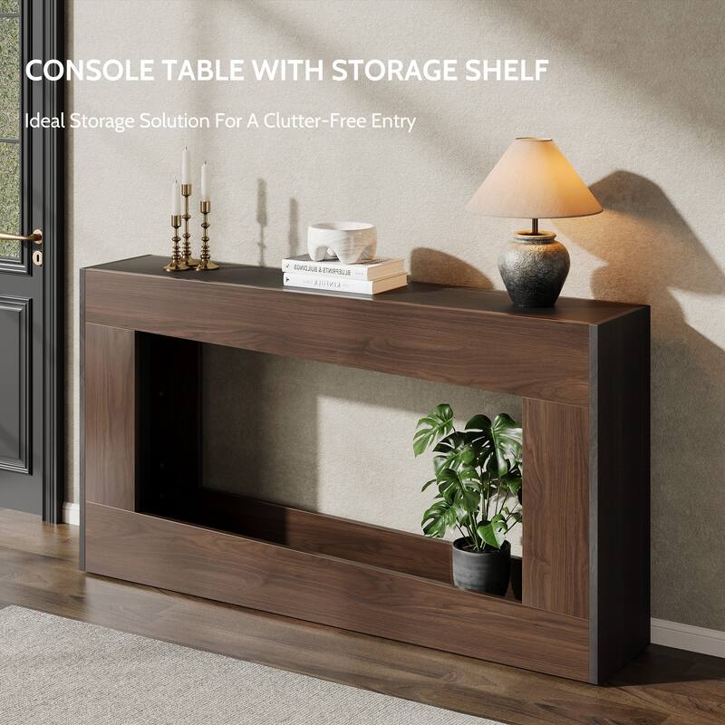 63-Inch Wood Console Table, Long Entryway Table with Storage Shelf, Farmhouse Narrow Sofa Table