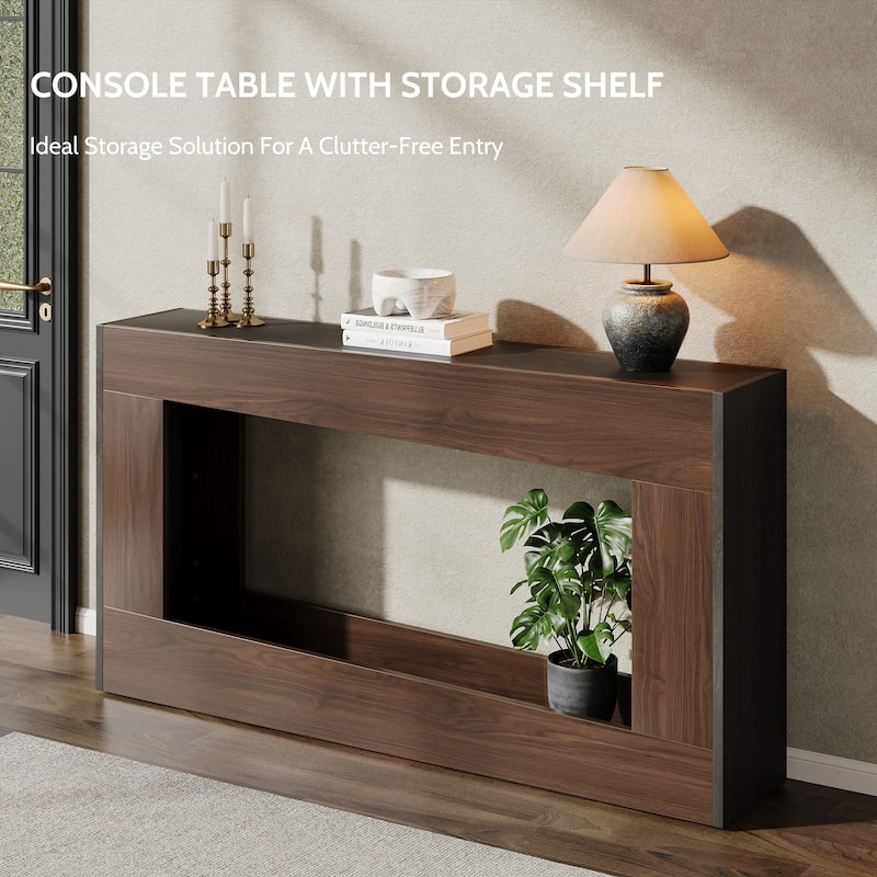 Rossetta Modern Distinctive Hollow Design Farmhouse Style Narrow Console Table with Moisture-Proof Foot Pads