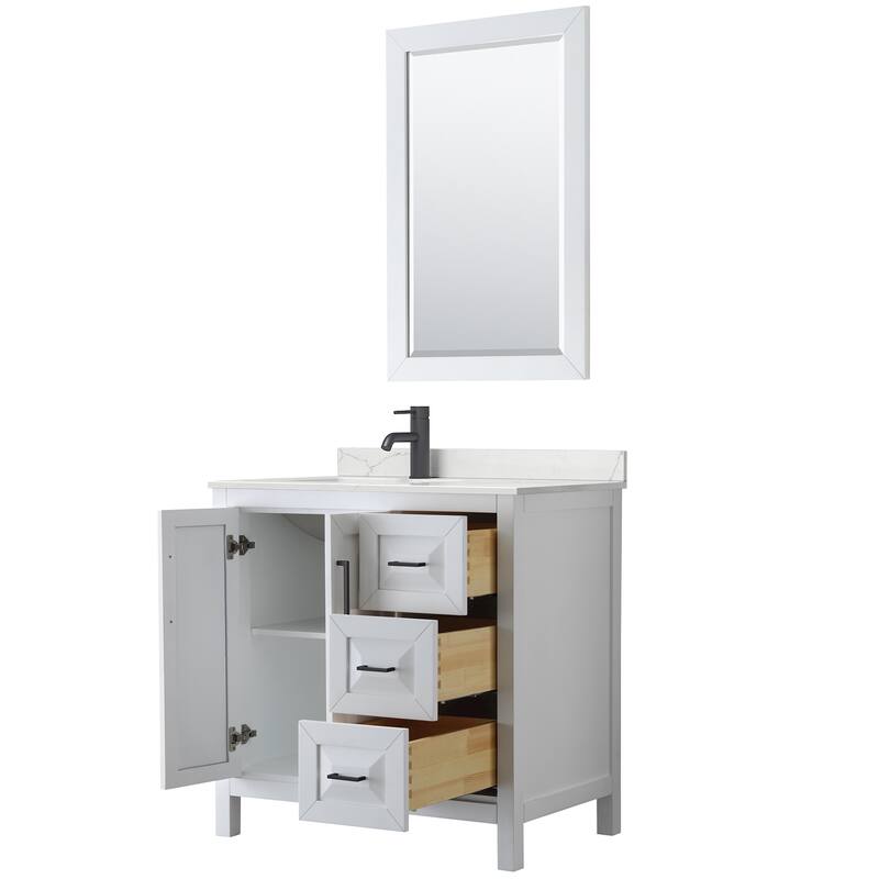 Daria 36-inch Single Vanity, Single Hole Quartz Top, 24-inch Mirror