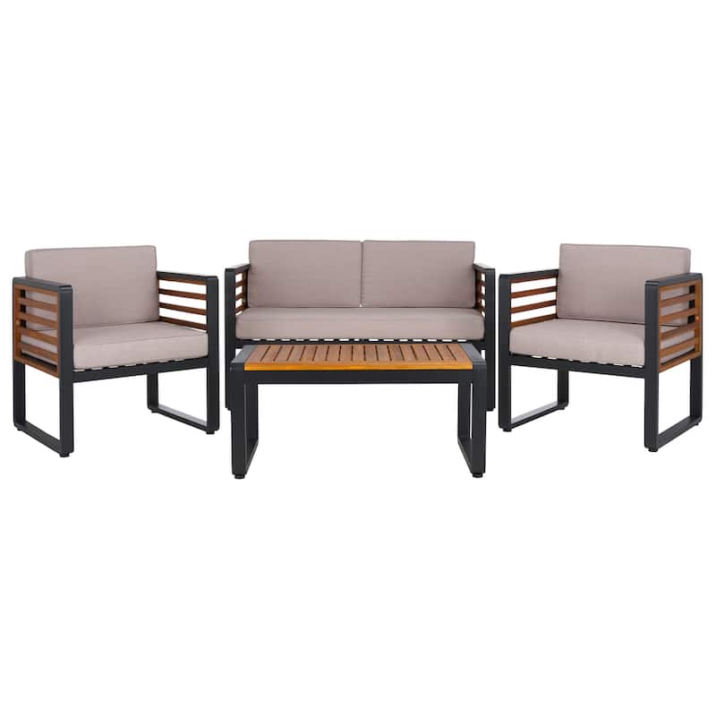 SAFAVIEH Outdoor Vesta Solid Wood 4-Piece Conversation Set - 48"W x 26"D x 26"H