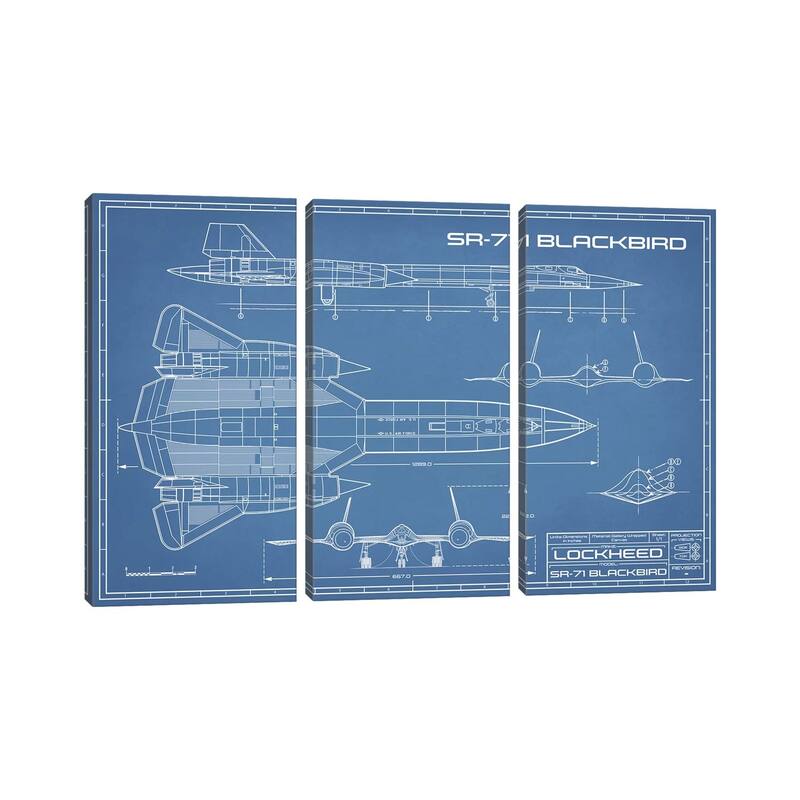 iCanvas "SR-71 Blackbird Spy Plane Blueprint" by Action Blueprints 3-Piece Canvas Wall Art Set