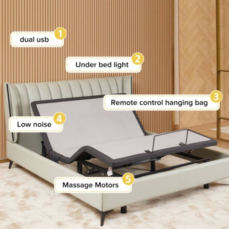 Modern Zero Gravity Base Adjustable Bed with Wireless Remote Control and USB Ports