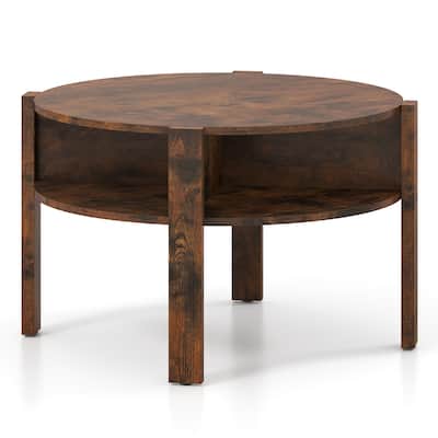 29.5 Inch Compact Round Coffee Table with Side Shelves and Wood Frame Perfect for Living Room Decor - 29.5" x 29.5" x 18"