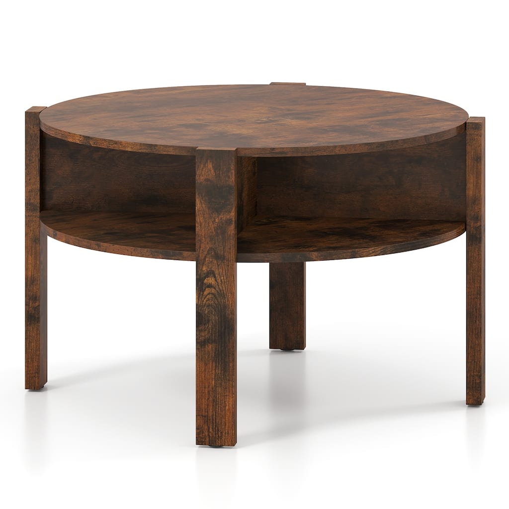 29.5 Inch Compact Round Coffee Table with Side Shelves and Wood Frame Perfect for Living Room Decor - 29.5" x 29.5" x 18"