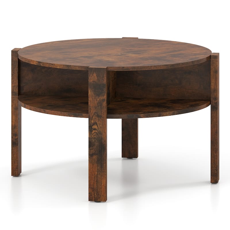 29.5 Inch Compact Round Coffee Table with Side Shelves and Wood Frame Perfect for Living Room Decor - 29.5" x 29.5" x 18"