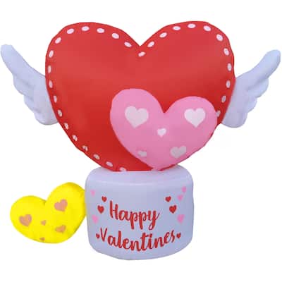 Fraser Hill Farm 5-Ft. Light Up Valentine's Day Flying Hearts with Wings Inflatable