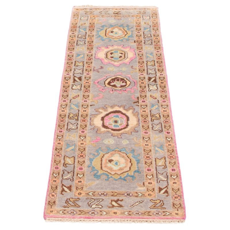 ECARPETGALLERY Hand-knotted Modern Oushak Grey Wool Rug - 2'4 x 7'11