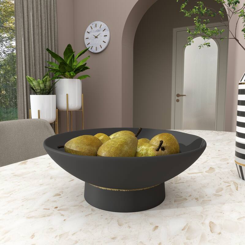 Black or White Ceramic Wide Decorative Bowl with Elevated Base