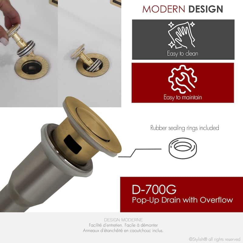 STYLISH Pop-Up Bathroom Sink Drain with Overflow D-700