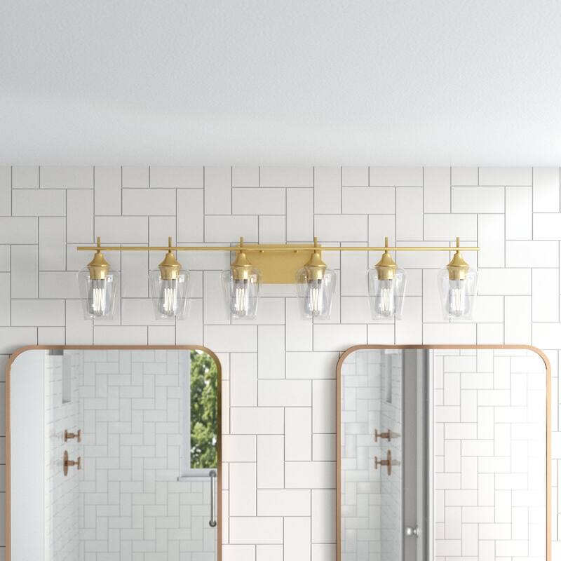 Amboise 6- Light Modern Bathroom Vanity Light with Clear Glass Shade with UL Certified - 44.5 inches - Satin Brass
