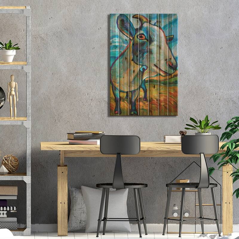 Van Goat Print On Wood by Robert Phelps - Multi-Color