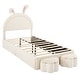 preview thumbnail 14 of 14, Kids Twin Velvet Upholstered Rabbit-Shape Platform Bed with 2 Storage Stools