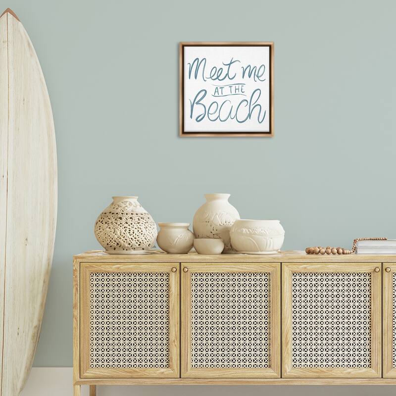 Stupell Minimal Meet At Beach Framed Floater Canvas Wall Art Design By SunDance Group