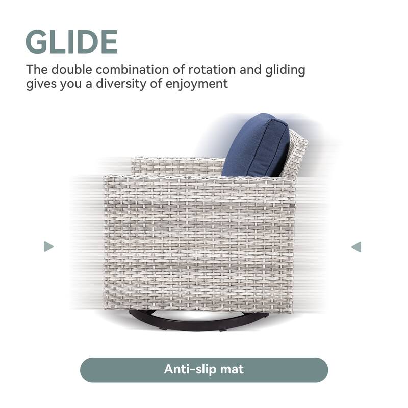 Gymojoy Wicker Swivel Glider Chair with 4 inch Olefin Cushions