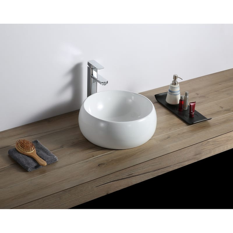 Ruvati 12 inch Bathroom Vessel Sink Round White Circular Above Counter Porcelain Ceramic - RVB0312