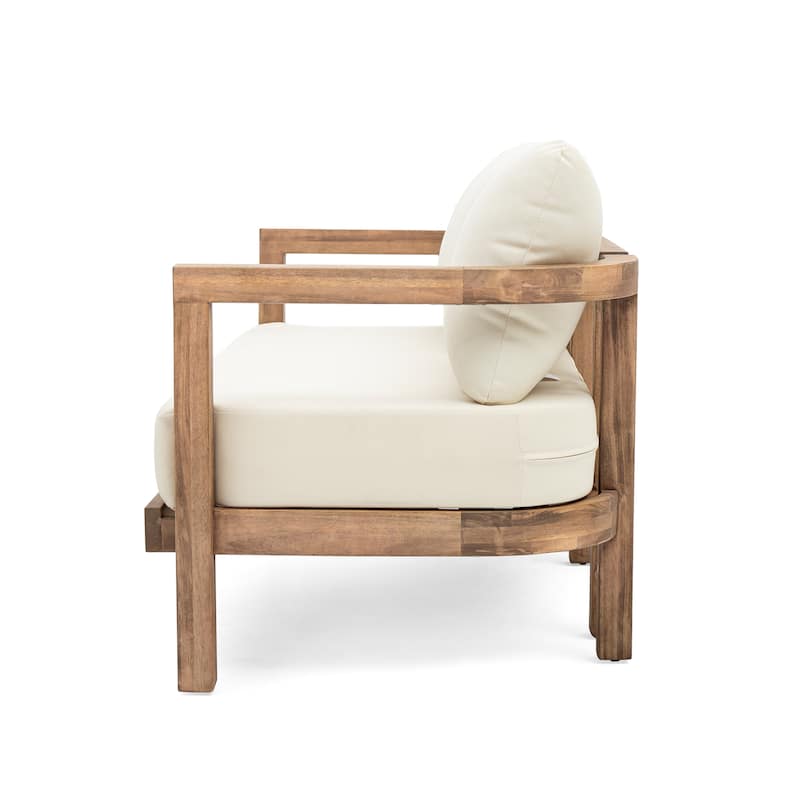 Wichita Outdoor Acacia Wood Transitional Loveseat and Coffee Table with Cushions by Christopher Knight Home